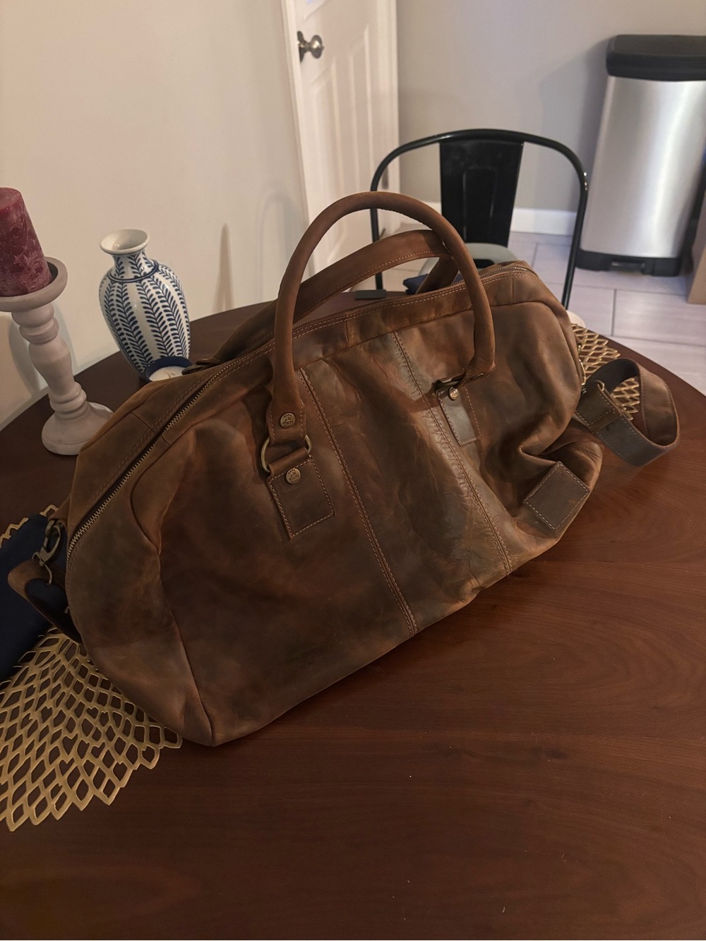 Genuine Italian brown Leather Weekender Duffel Bag - Men